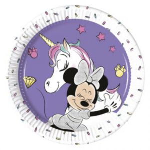 צלחות נייר מטאלי מתכלה קטנות - חד קרן ומיני מאוס