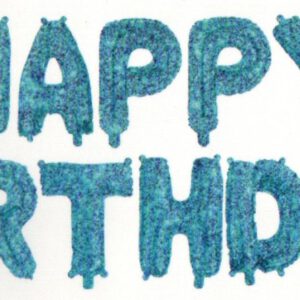 סט בלונים לניפוח עצמי תכלת נוצץ - Happy Birthday