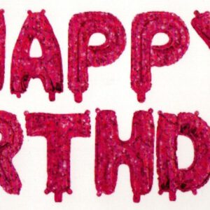 סט בלונים לניפוח עצמי ורוד נוצץ - Happy Birthday