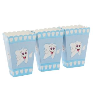 קופסאות פופקורן וחטיפים כחולות לבן - שן ראשונה