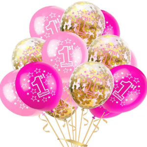 סט בלונים גיל שנה לבת - ורוד