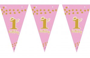 שרשרת דגלים ורודה לבת - גיל שנה