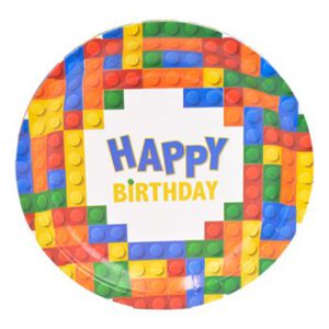 צלחות נייר מתכלה גדולות - קוביות לגו