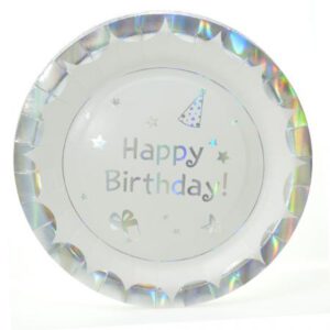 צלחות נייר מתכלה גדולות - כסף לייזר