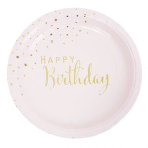 צלחות נייר מתכלה גדולות - ורוד נקודות זהב