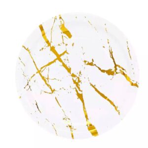 צלחות נייר מתכלה קטנות - שיש לבן זהב