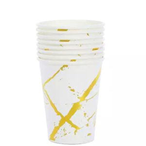 כוסות נייר - שיש לבן זהב