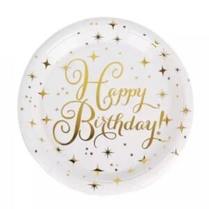 צלחות נייר מתכלה קטנות - לבן זהב