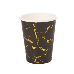 כוסות נייר - דמוי שיש שחור זהב מטאלי