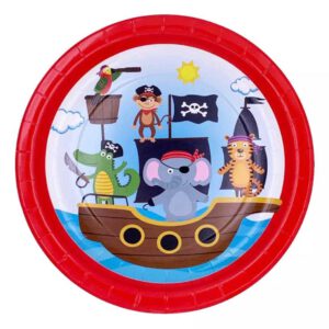 צלחות נייר מתכלה גדולות - פיראטים חיות