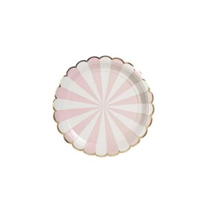 צלחות נייר קטנות - פסים ורוד לבן
