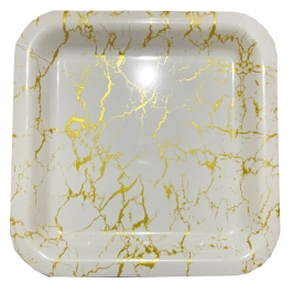 צלחת פלסטיק מרובעת - שיש לבן זהב