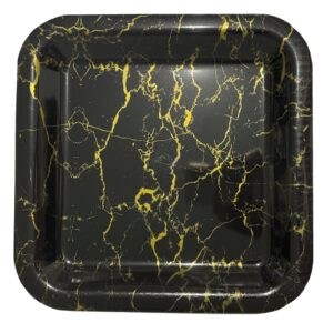 צלחת פלסטיק מרובעת - שיש שחור זהב