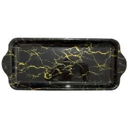 מגש פלסטיק מלבני - שיש שחור זהב