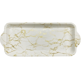 מגש פלסטיק מלבני - שיש לבן זהב