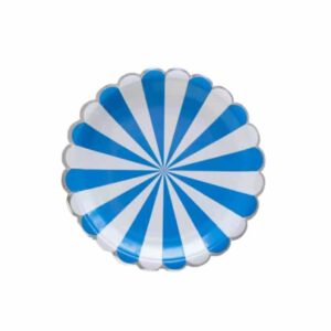 צלחות נייר קטנות - פסים כחול לבן