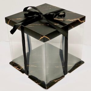 קופסה גבוהה לעוגה 26X26X26  - שיש שחור