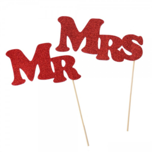 זוג מקלות צילום Mr & Mrs - אדום נוצץ