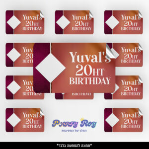 מדבקות מלבניות - ‏‏BIRTHDAY (8 יח')