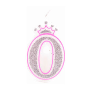 נר יום הולדת עם כתר מספר 0 - ורוד