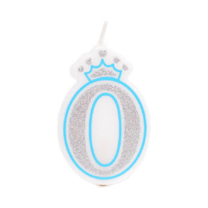 נר יום הולדת עם כתר מספר 0 - תכלת