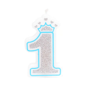 נר יום הולדת עם כתר מספר 1 - תכלת