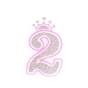 נר יום הולדת עם כתר מספר 2 - ורוד