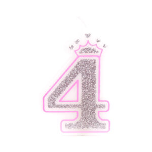 נר יום הולדת עם כתר מספר 4 - ורוד