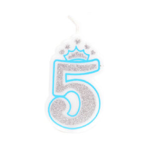 נר יום הולדת עם כתר מספר 5 - תכלת