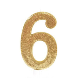 נר יום הולדת ענק מספר 6 - זהב נוצץ