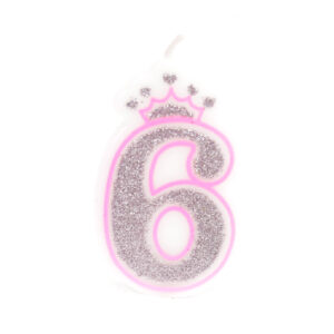 נר יום הולדת עם כתר מספר 6 - ורוד