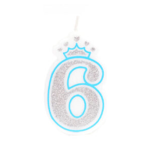 נר יום הולדת עם כתר מספר 6 - תכלת