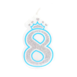 נר יום הולדת עם כתר מספר 8 - תכלת