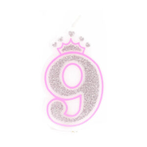 נר יום הולדת עם כתר מספר 9 - ורוד