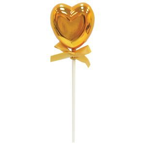קישוט לעוגה - לב פלסטיק זהב