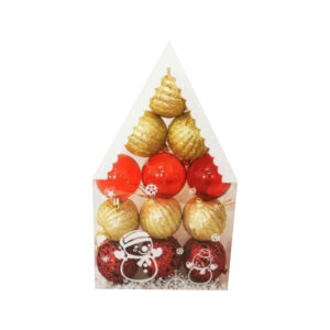 סט אצטרובלים לקישוט העץ - אדום וזהב