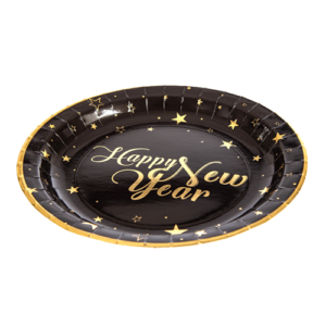 צלחות נייר מתכלה גדולות כוכבים - Happy New Year