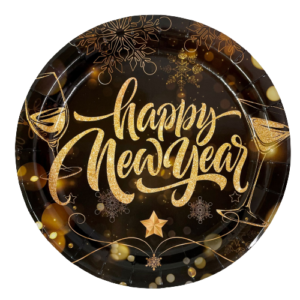צלחות נייר מתכלה גדולות - Happy New Year
