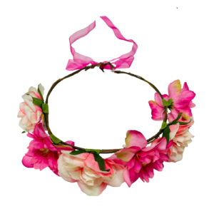 זר פרחים גדול מהודר לראש - ורוד כהה ולבן