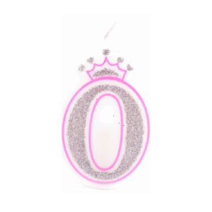 נר יום הולדת עם כתר מספר 0 - ורוד