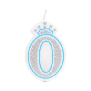 נר יום הולדת עם כתר מספר 0 - תכלת