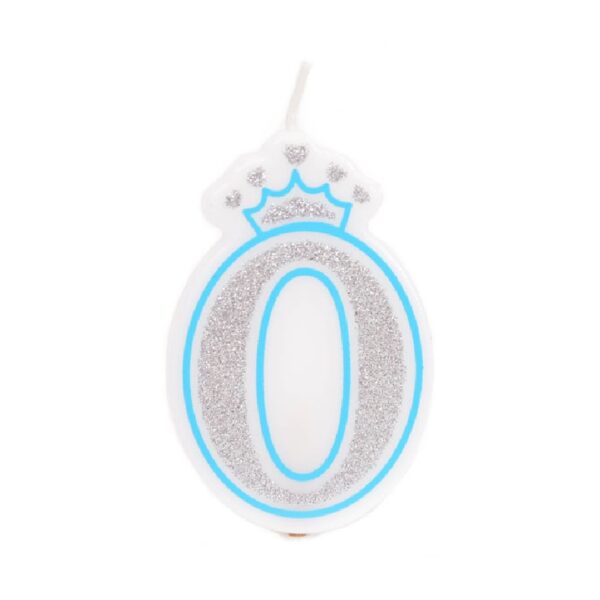 נר יום הולדת עם כתר מספר 0 - תכלת