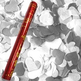 תותח קונפטי 50 ס"מ - לבבות כסף + לבן