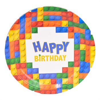 צלחות נייר מתכלה גדולות - קוביות לגו