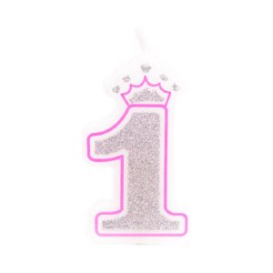 נר יום הולדת עם כתר מספר 1 - ורוד