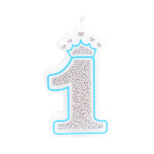 נר יום הולדת עם כתר מספר 1 - תכלת