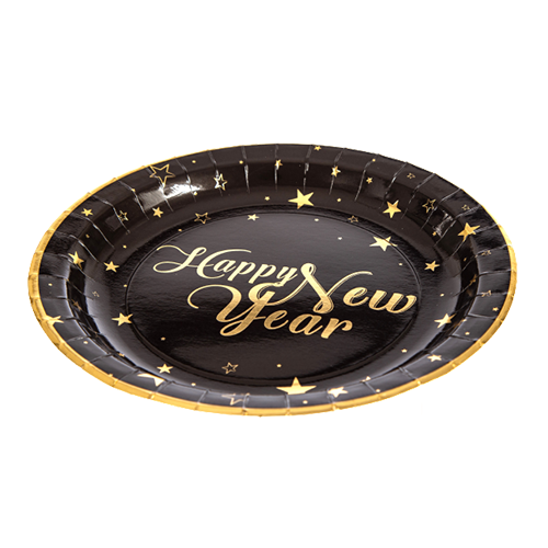 צלחות נייר מתכלה גדולות כוכבים - Happy New Year