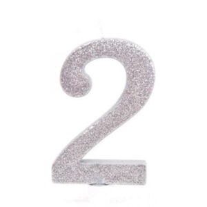 נר יום הולדת ענק מספר 2 - כסף נוצץ