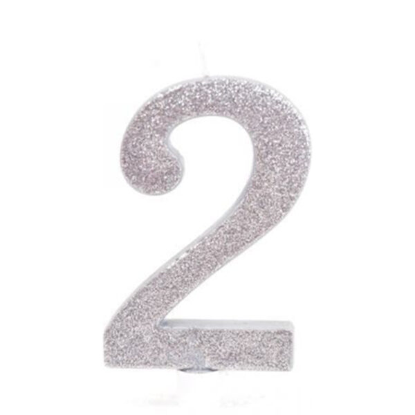 נר יום הולדת ענק מספר 2 - כסף נוצץ