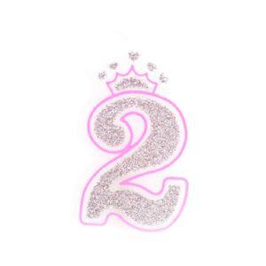 נר יום הולדת עם כתר מספר 2 - ורוד